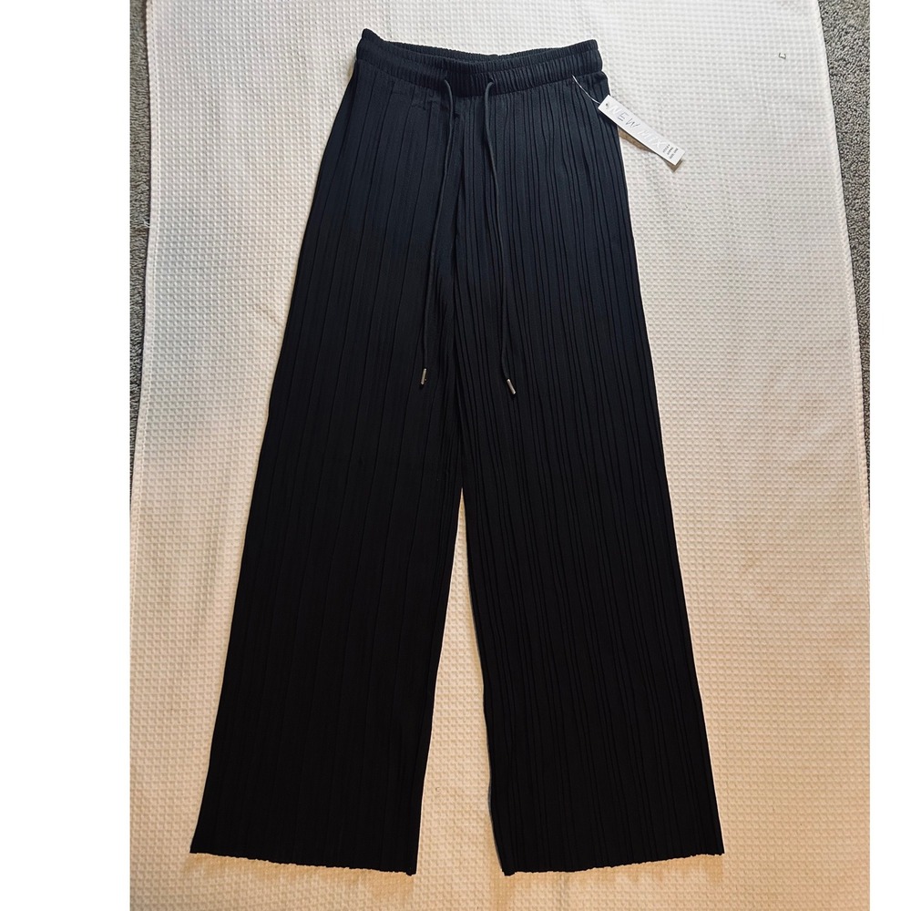 New Mix Black Pleated Wide Leg Drawstring Pants Accordion Trousers (26" Waist)